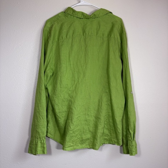 Chaus Button Up Long Sleeve Sz 16 Green Lightweight Lagenlook Resort 100% Linen - Picture 5 of 8